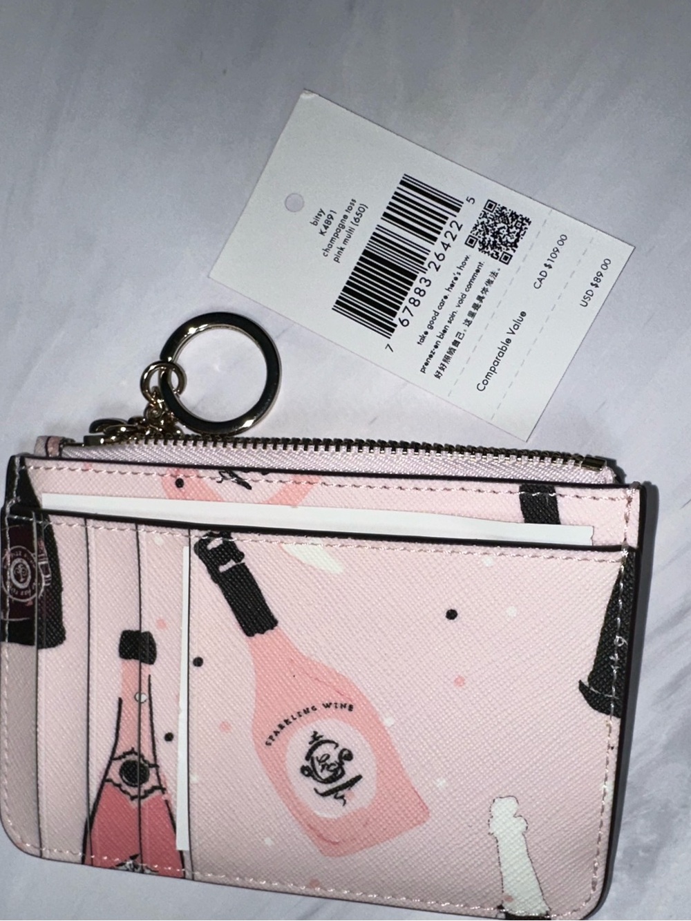 Kate Spade Bitsy Wallet Keychain Champagne Toss Pink Multi New! - Picture 8 of 9